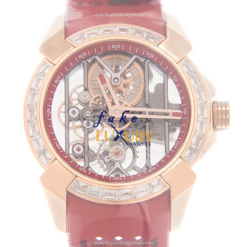 Jacob & Co EX100.43.LD.OP.ALD4A Manual Wind 18kt Rose Gold Ceramic Bezel Replica Watch - Silver - Luxury Replica Watch