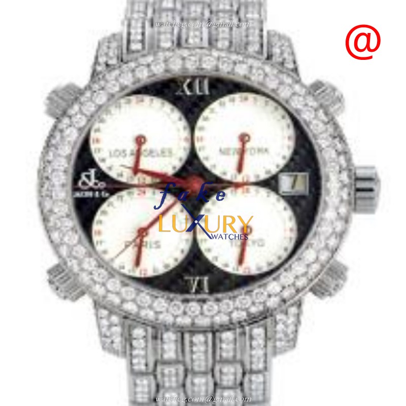 Jacob & Co H24SSCFDC Swiss Automatic Stainless Steel & Diamond Replica Watch, Black Dial, Silver - Luxury Replica Watch