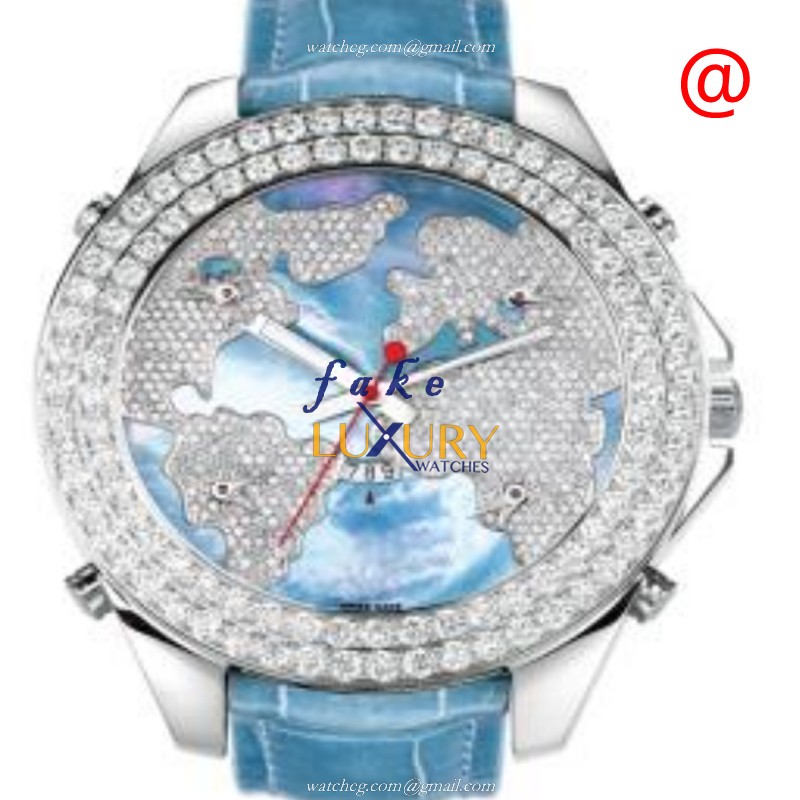 Jacob & Co JC47JDCMB Quartz Stainless Steel & Diamonds Blue Dial Alligator Strap Replica Watch - Luxury Replica Watch