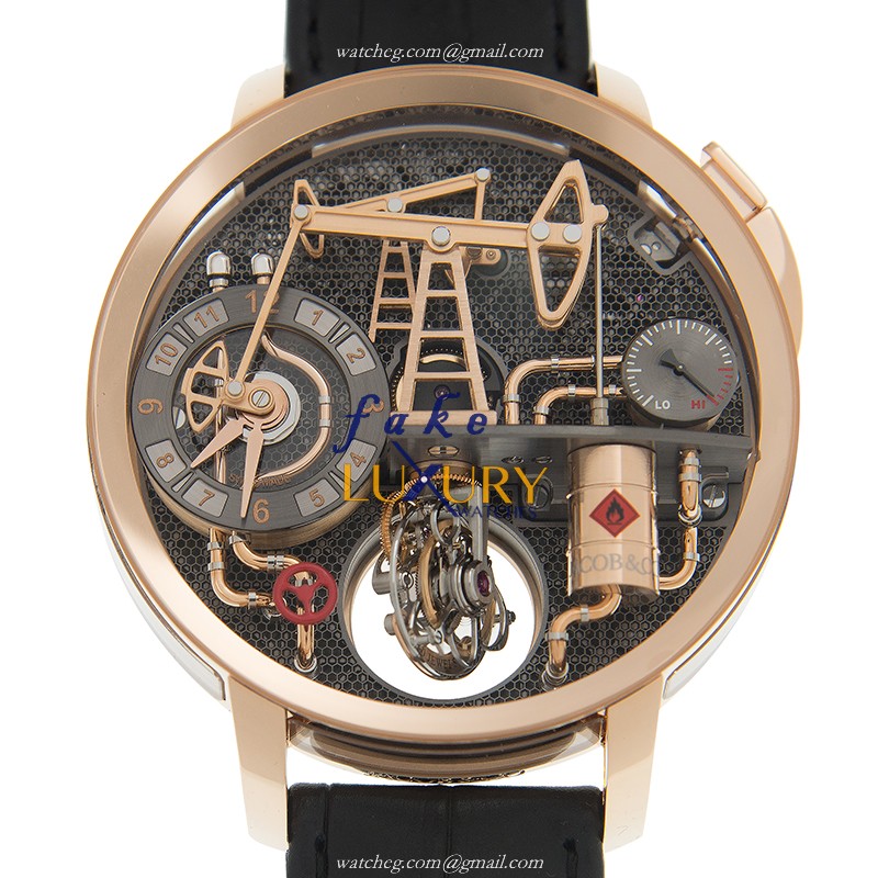 Jacob & Co OI100.40.AA.AA.ACA4S Manual Wind 18kt Rose Gold Transparent Skull Alligator Strap - Luxury Replica Watch