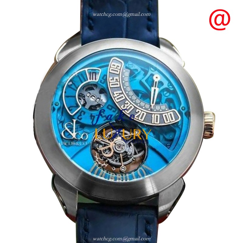 Jacob & Co PT510.24.NS.PB.ACE4A Manual Wind Titanium Replica Watch - Blue Dial & Alligator Strap - Luxury Replica Watch