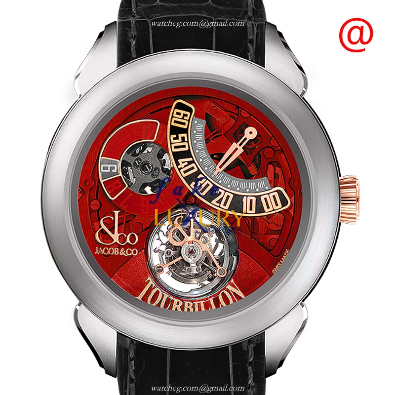 Jacob & Co PT510.24.NS.PR.A Manual Wind Titanium Replica Watch, Red Crystal Dial, Black Alligator - Luxury Replica Watch