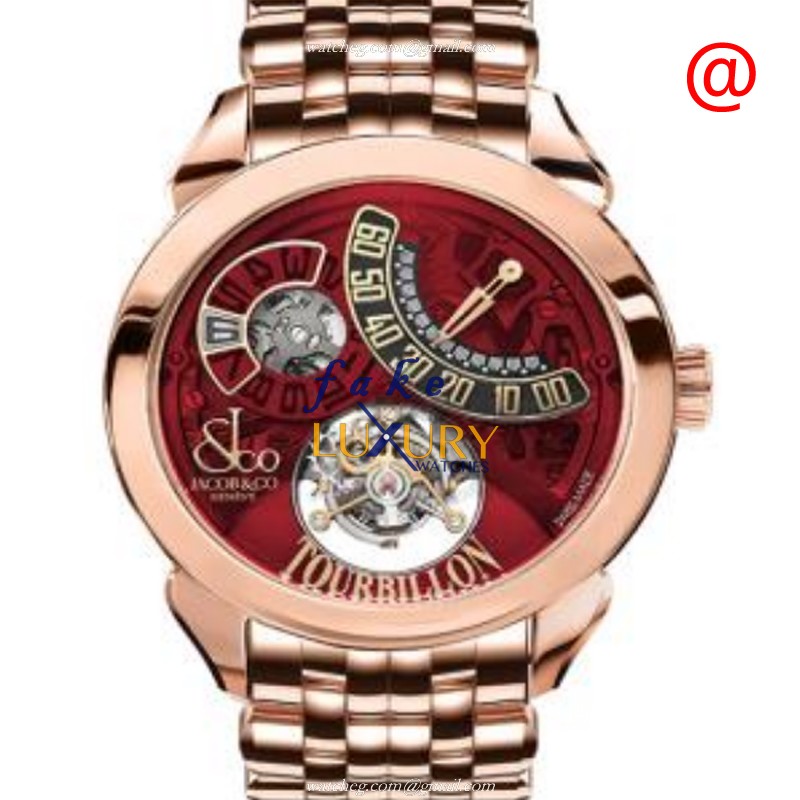Jacob & Co PT510.40.NS.MR.A40AA Luxury Fake Watch, 18kt Rose Gold Case, Manual Wind, Red Dial, Gold - Luxury Replica Watch