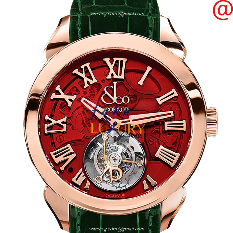 Jacob & Co PT520.40.NS.QR.A Manual Wind 18kt Rose Gold Replica Watch - Ceramic Bezel - Red Dial - Luxury Replica Watch