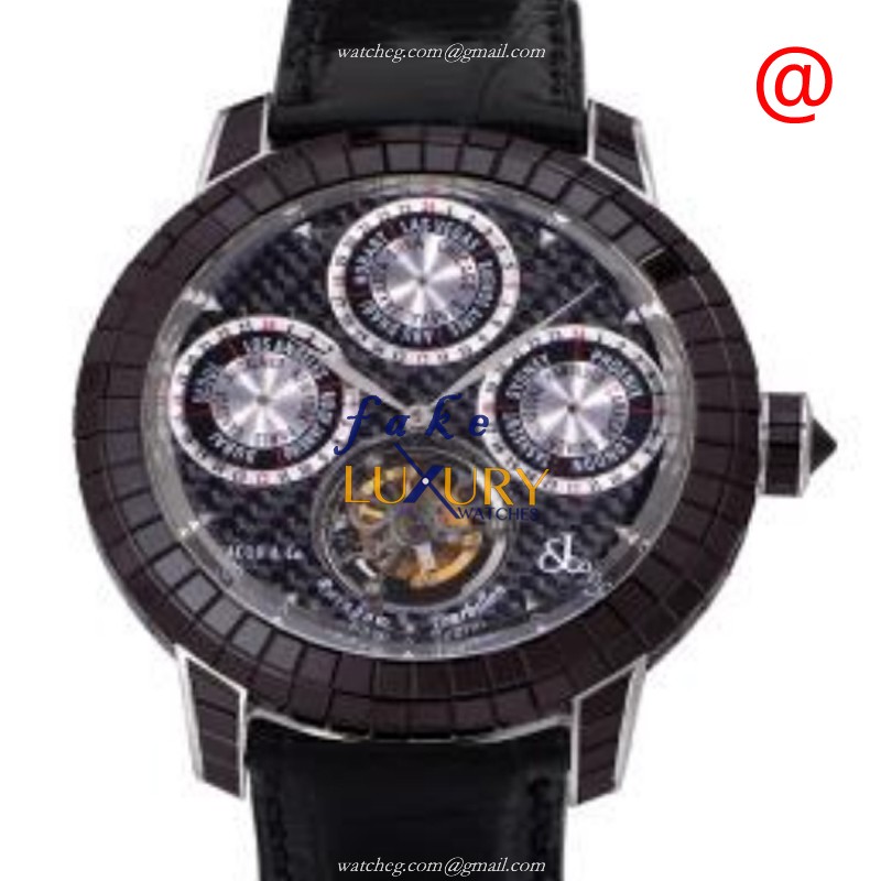 Jacob & Co R13 Automatic 18kt White Gold - Black Dial - Alligator Strap Replica Watch - Luxury Replica Watch