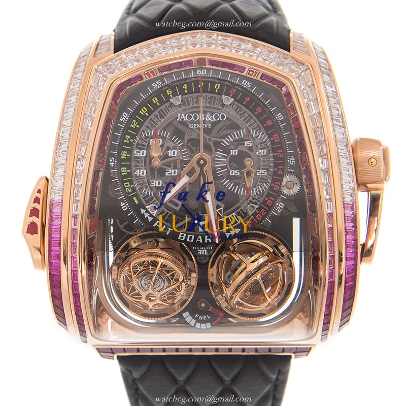 Jacob & Co TT800.40.BR.AA.AWA4S TWIN TURBO Manual Wind 18kt Rose Gold & Diamonds - Black Dial - Luxury Replica Watch