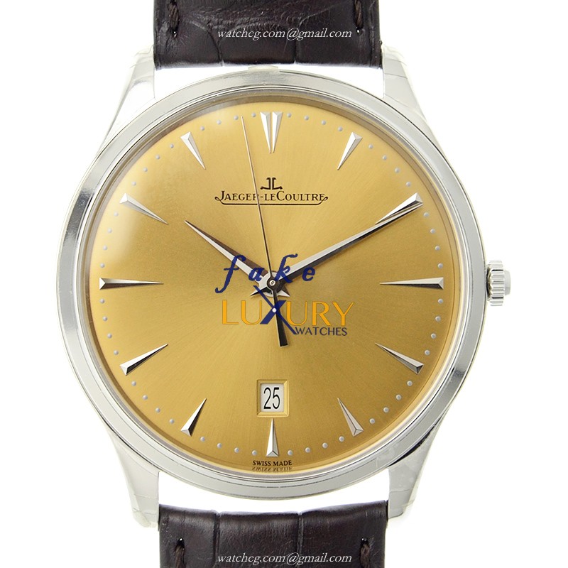 Jaeger-Lecoultre Q1288430 | Automatic | Steel | Gold Dial | Brown Alligator Strap Replica Watch - Luxury Replica Watch