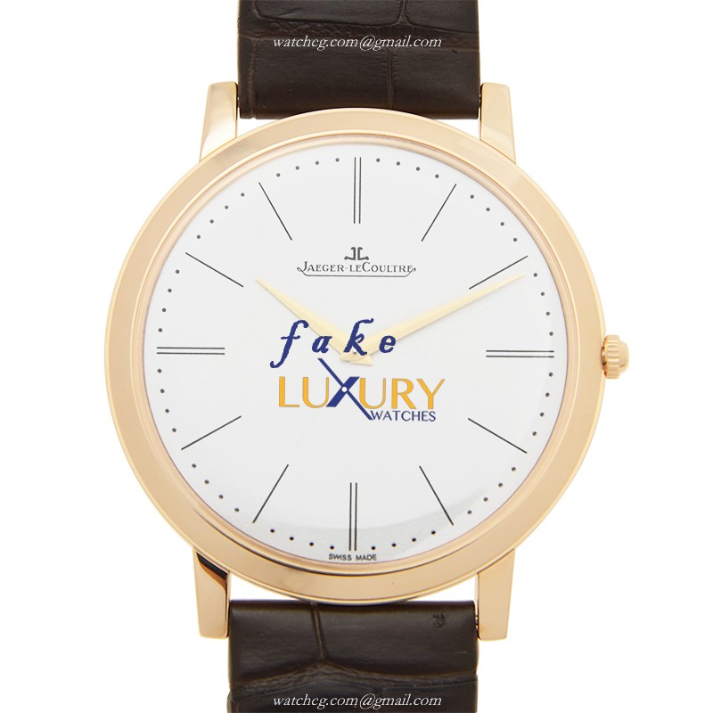 Jaeger-Lecoultre Q1292520 Master Ultra Thin Manual Wind 18kt Rose Gold Replica Watch, White Dial - Luxury Replica Watch