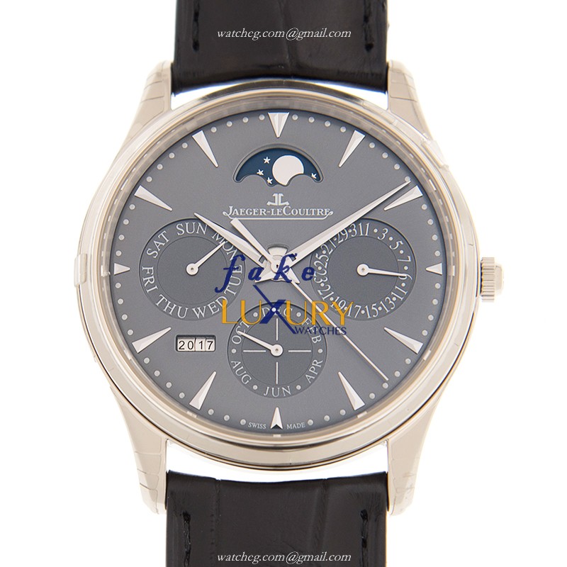 Q130354J - Jaeger-Lecoultre Master Ultra Thin Replica Watch - Automatic Gray Dial Alligator Strap - Luxury Replica Watch