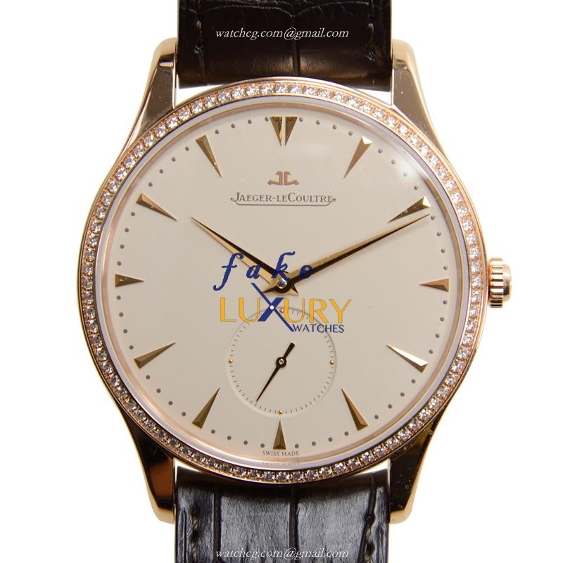 Jaeger-Lecoultre Q1352502 Master Ultra Thin Replica Watch, 40mm Rose Gold & Diamonds Case, Beige - Luxury Replica Watch