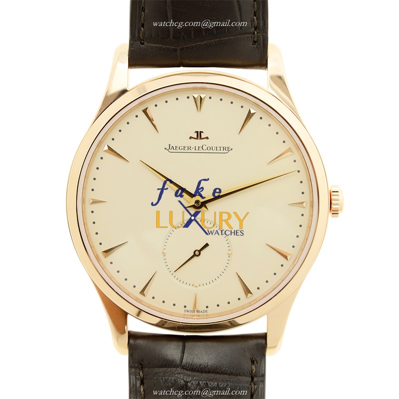 Jaeger-Lecoultre Q1352520 Master Ultra Thin Replica Watch, Beige Dial, Rose Gold Case, Black - Luxury Replica Watch