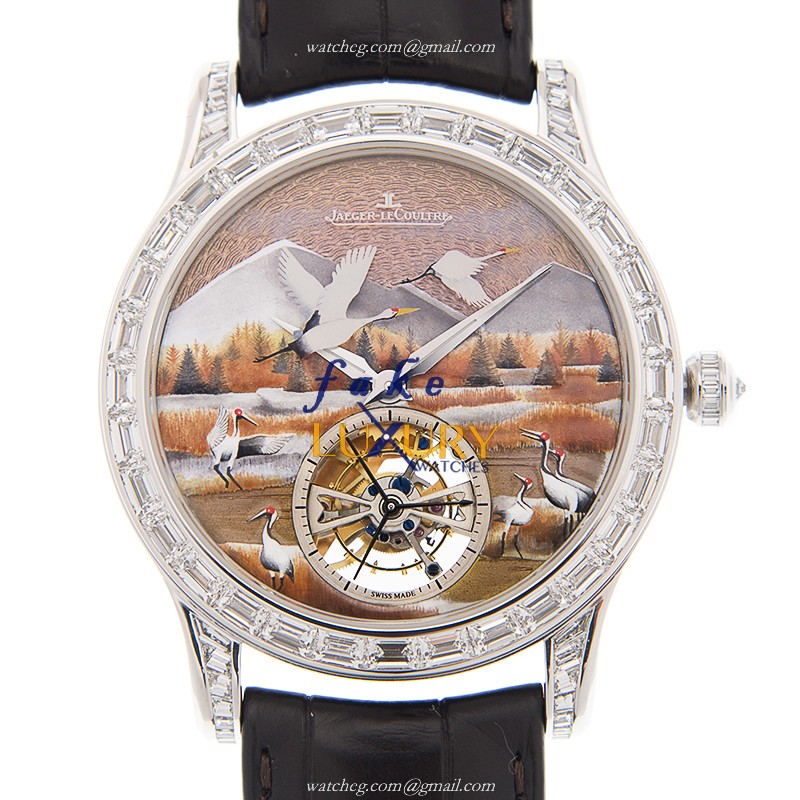 Jaeger-Lecoultre Q16634E7 Replica Watch Auto 18kt White Gold Diamond Case Brown Dial Alligator Strap - Luxury Replica Watch