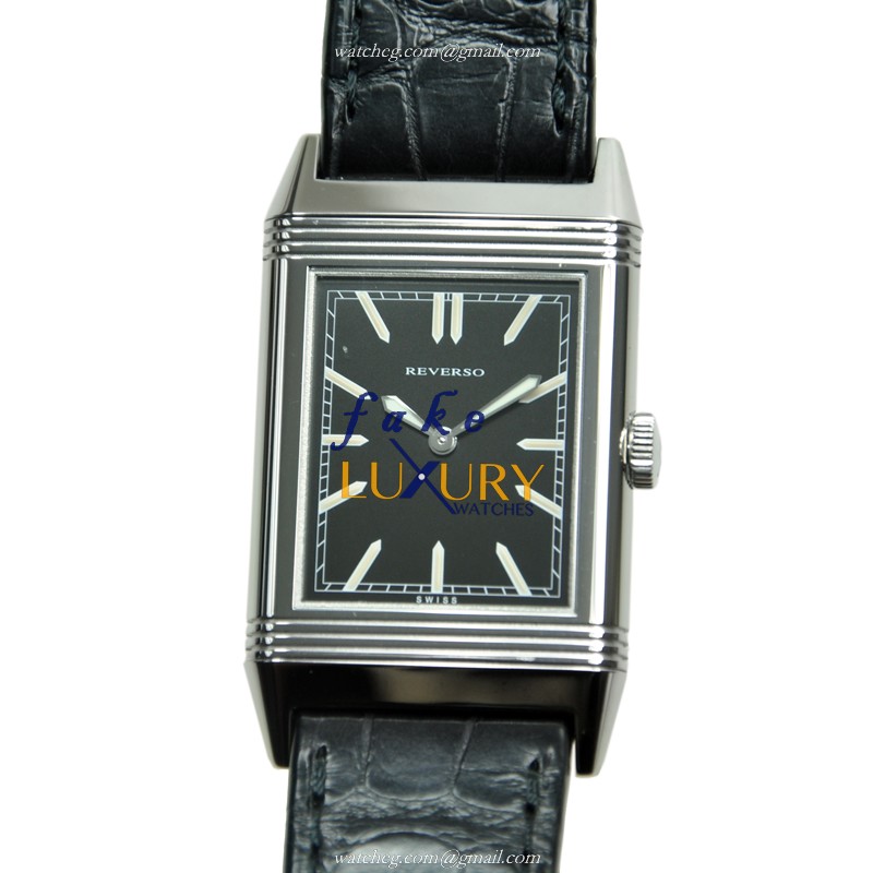 Jaeger-Lecoultre Q2788570 REVERSO Manual Wind Stainless Steel Replica Watch, Black Dial, Alligator - Luxury Replica Watch