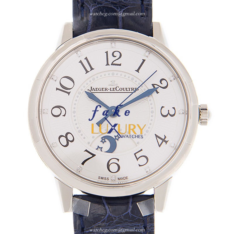 - JAEGER-LECOUTRE Q3448410 RENDEZ VOUS AUTO STEEL REPLICA WATCH - WHITE DIAL, BLUE LEATHER STRAP - Luxury Replica Watch
