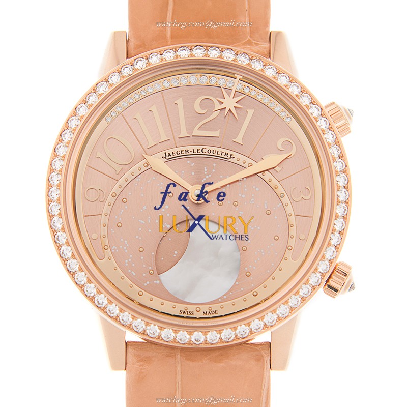 Jaeger-Lecoultre Q3522420 Automatic 18kt Rose Gold & Diamonds Replica Watch - Gold Dial, Leather - Luxury Replica Watch