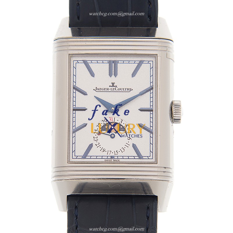 Jaeger-Lecoultre Q3958420 REVERSO - Manual Wind - Stainless Steel - Silver Dial - Blue Alligator - Luxury Replica Watch