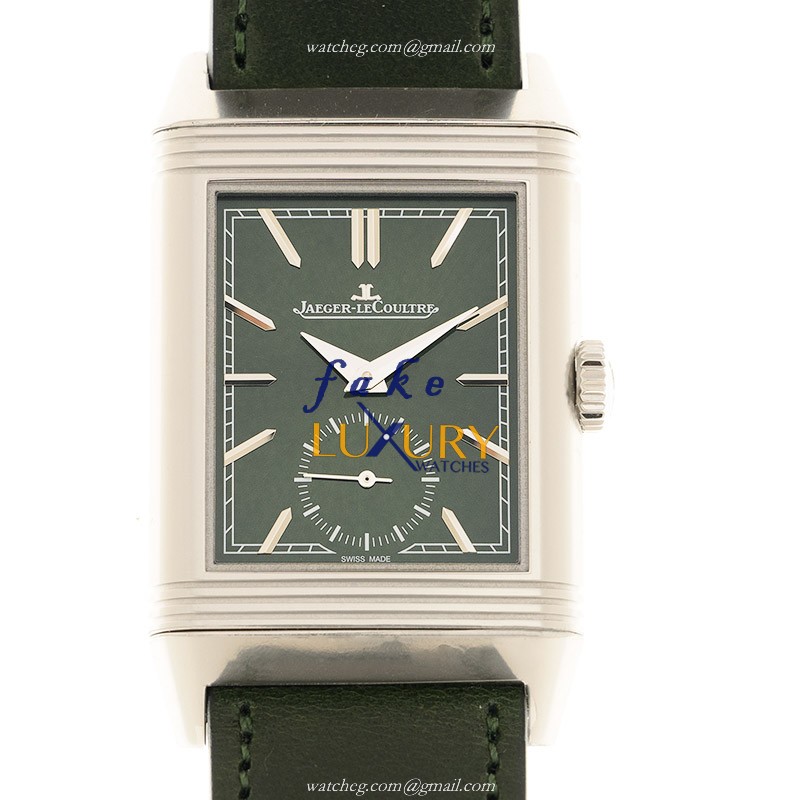 Jaeger-Lecoultre Q3978430 REVERSO Manual Wind Stainless Steel Replica Watch Green Dial Alligator - Luxury Replica Watch