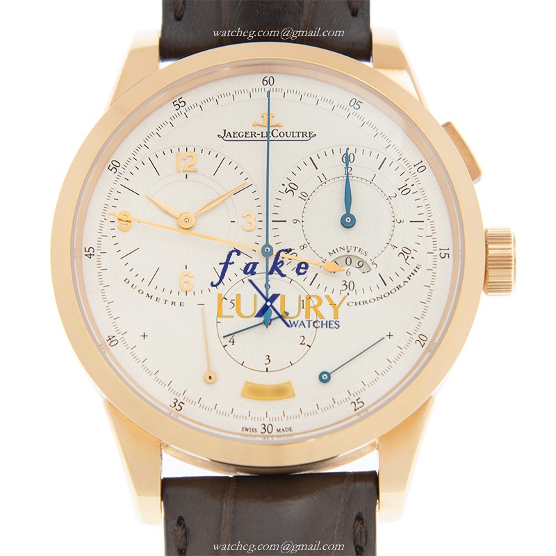 Jaeger-Lecoultre Duometre Q6012420 Manual Wind 18kt Rose Gold Silver Dial Alligator Replica Watch - Luxury Replica Watch