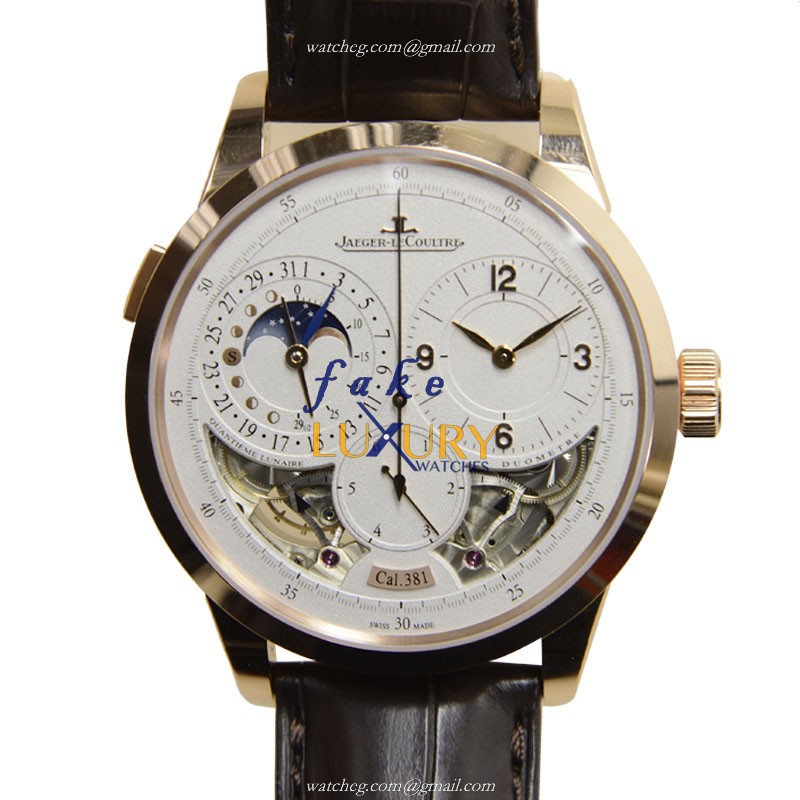 Jaeger-Lecoultre Q6042520 DUOMETRE Manual Wind 18kt Rose Gold Replica Watch - White Dial, Alligator - Luxury Replica Watch
