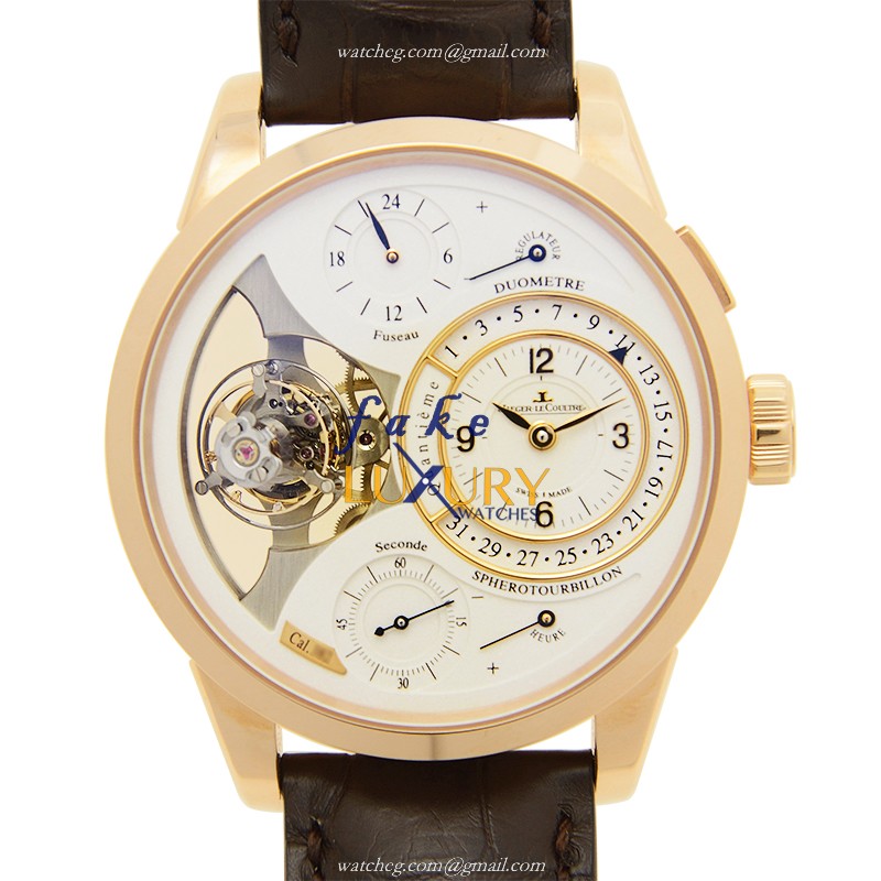 Jaeger-Lecoultre Q6052520 Duometre Replica Watch, Manual Wind, 18kt Rose Gold, White Dial - Luxury Replica Watch