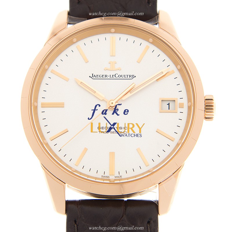 Jaeger-Lecoultre Q8012520 GEOPHYSIC Automatic 18kt Rose Gold - Silver Dial - Leather Strap Replica - Luxury Replica Watch