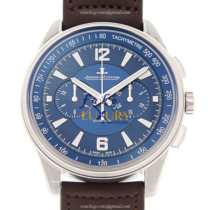 Jaeger-Lecoultre Q9028480 Polaris Date Replica Watch, Blue Dial, Steel Case, Brown Leather Strap - Luxury Replica Watch