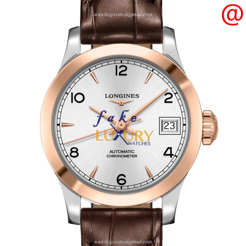 L2.320.5.76.2 - Longines RECORD Replica Watch - Automatic 18kt Rose Gold Steel Silver Dial Brown