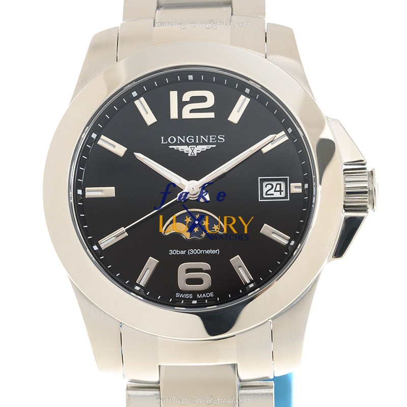 L3.381.4.58.6 - Longines Conquest Replica Watch Quartz Steel Black Dial 34mm