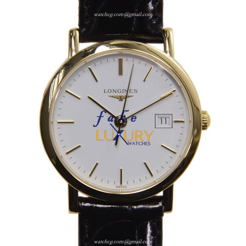 L4.279.6.12.0 - Longines Presence Replica Watch Quartz 18kt Yellow Gold White Dial Black Alligator