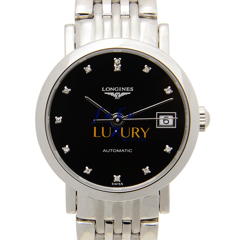 L4.309.4.57.6 - Longines Elegant Automatic Replica Watch - Stainless Steel Black Dial