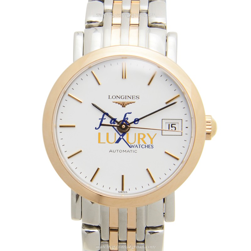 L4.309.5.12.7 - Longines Elegant Automatic 18kt Rose Gold & Steel Replica Watch - White Dial