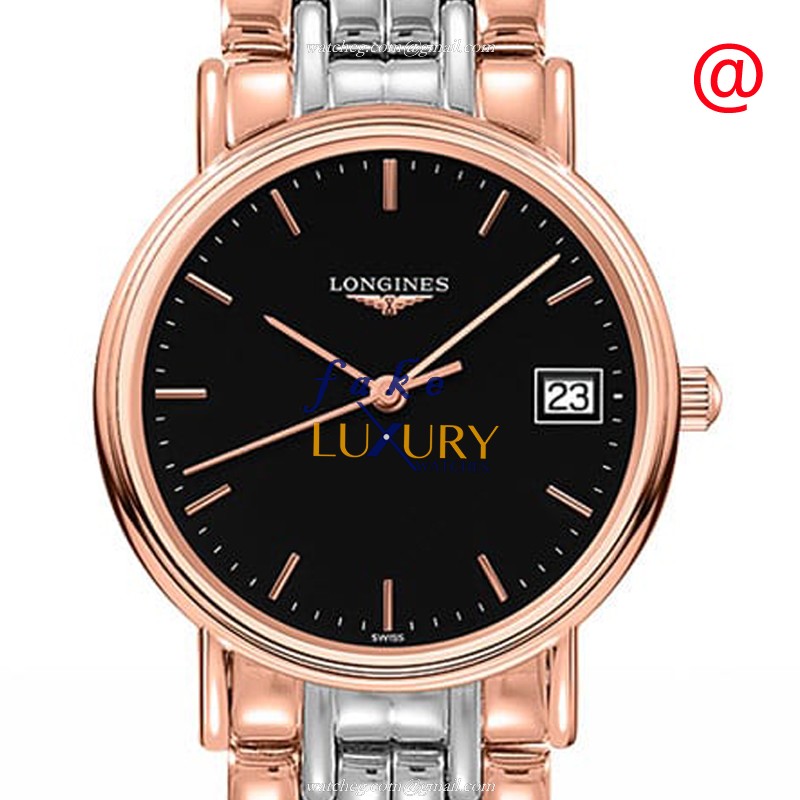 L4.320.1.59.7 - Longines PRESENCE Replica Watch - Quartz 18kt Rose Gold & Steel Black Dial