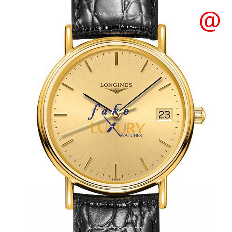 L4.320.2.32.2 - Longines Presence Replica Watch - Quartz PVD Gold Case Gold Dial Black Leather