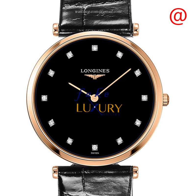 L4.709.1.57.2 - Longines La Grande Quartz Replica Watch - 18kt Rose Gold - Black Dial