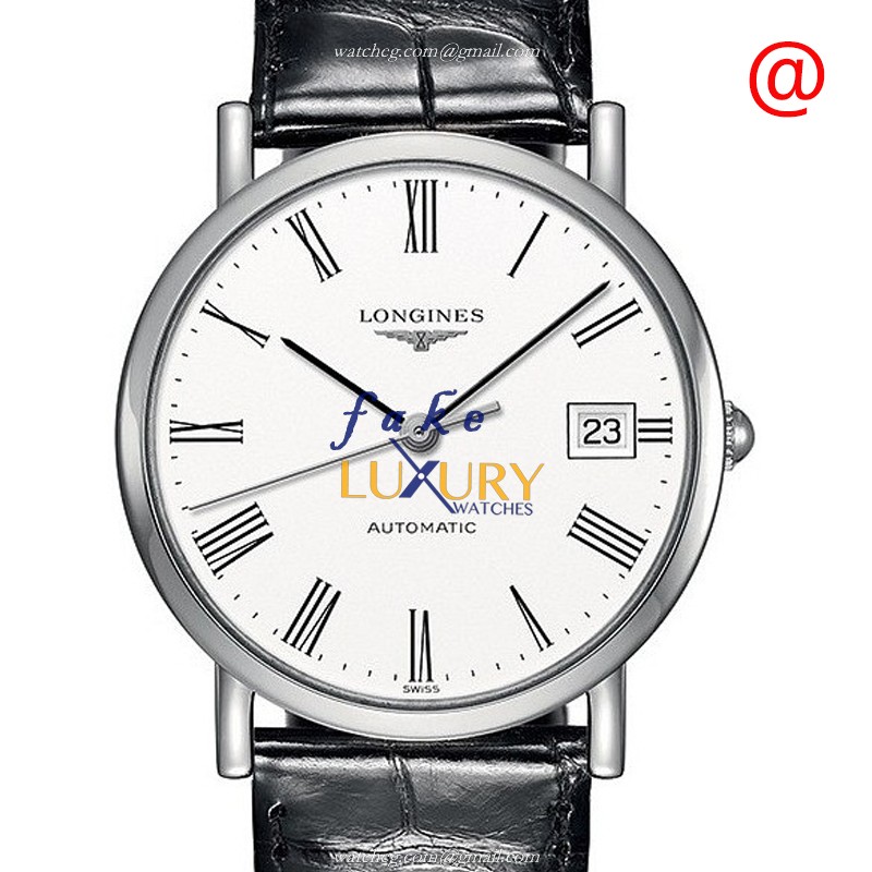 L4.809.4.11.2 - Longines Elegant Replica Watch - Automatic - Silver Dial - Leather Strap