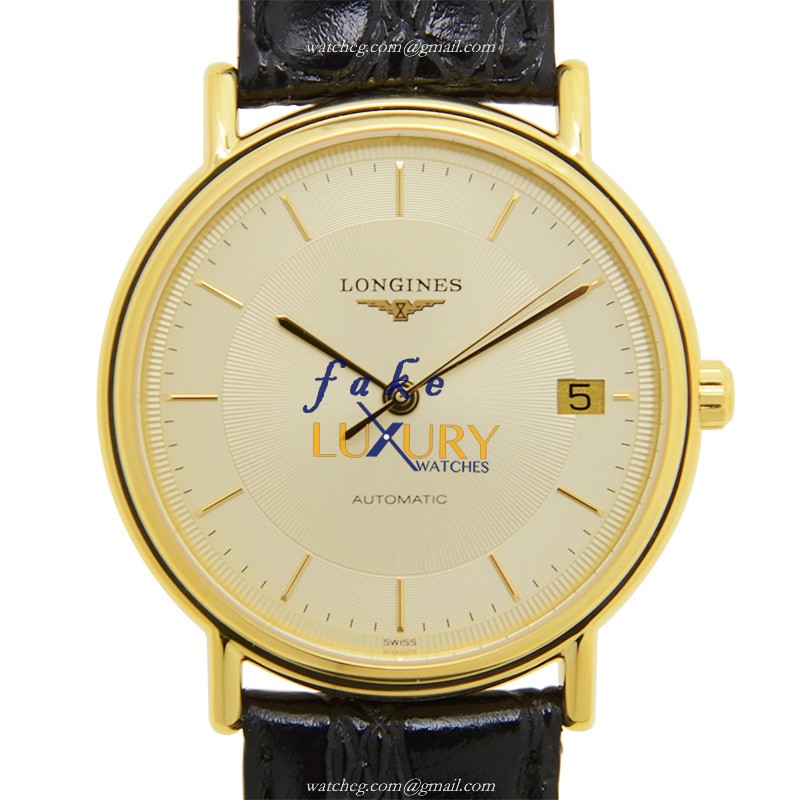 L4.821.2.42.2 - Longines PRESENCE Replica Watch Automatic PVD Gold Gold Dial Black Alligator Strap