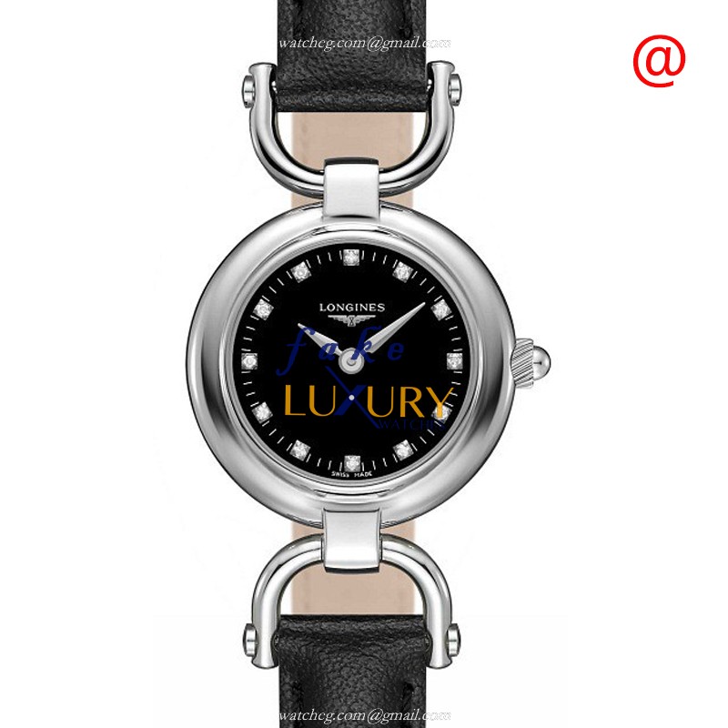 L6.129.4.57.0 - Longines Equestrian Replica Watch Quartz Stainless Steel Black Dial Leather