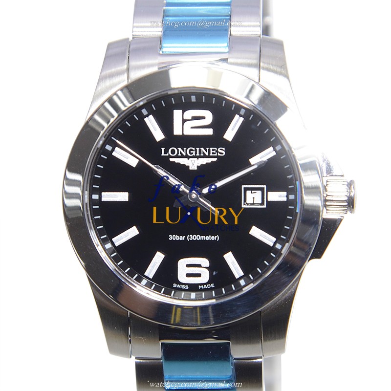 Longines Conquest L3.277.4.58.6 Replica Watch, Quartz Movement, Black Dial, Steel Bracelet