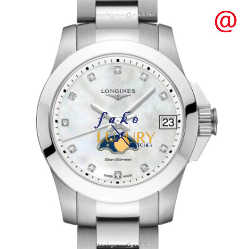 Longines Conquest L3.380.4.87.6 Quartz White Mother of Pearl Dial Silver Stainless Steel Replica