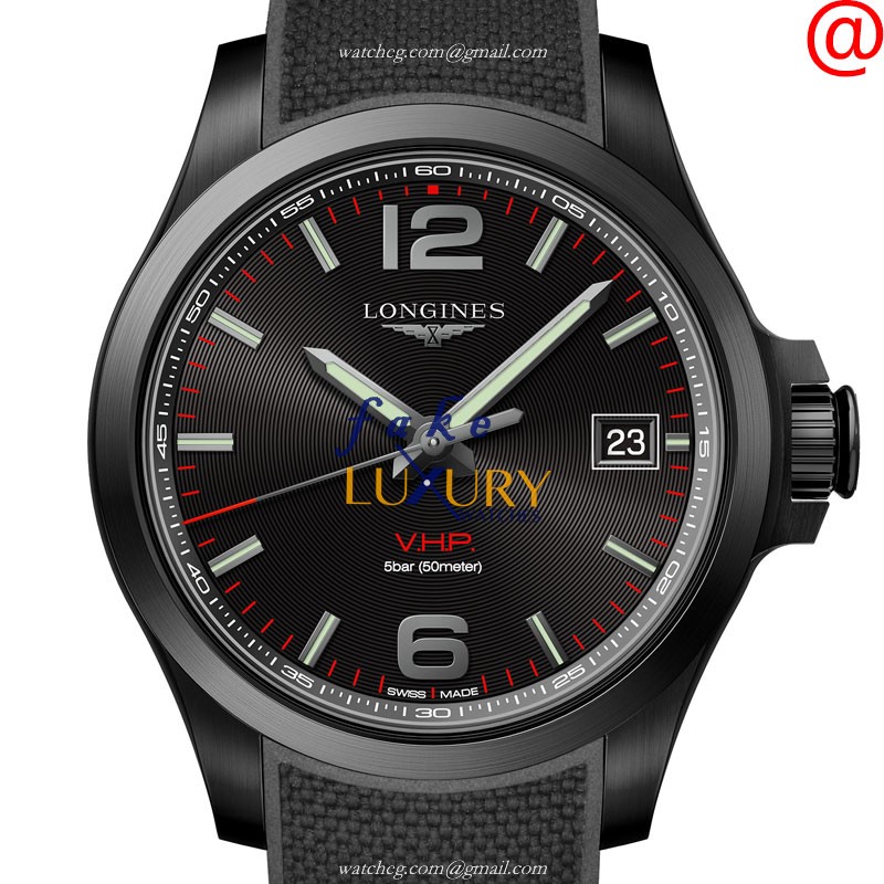 Longines Conquest L3.716.2.56.9 Quartz Black Dial Rubber Strap Steel Replica Watch