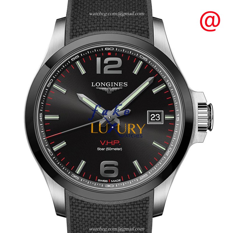 Longines Conquest L3.729.4.56.9 Quartz Stainless Steel Black Dial Rubber Strap Replica Watch