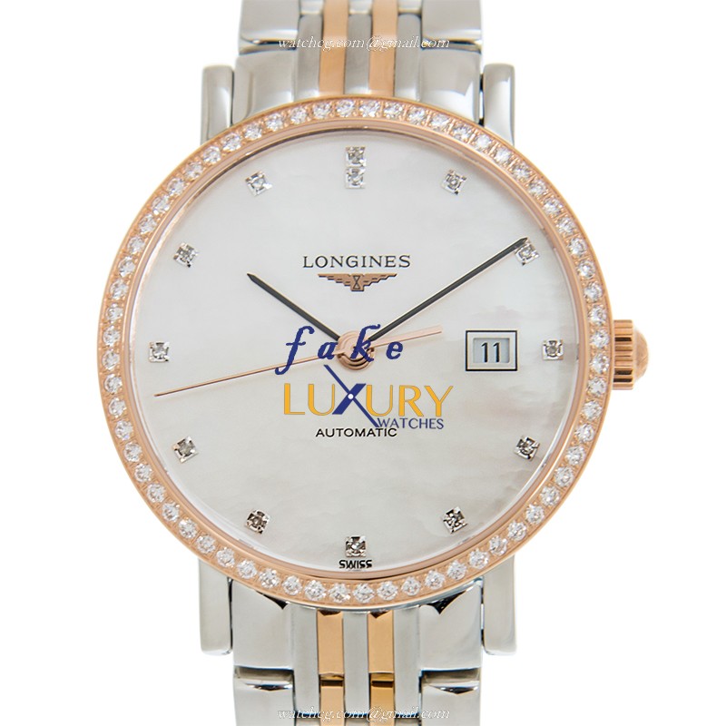 Longines Elegant L4.310.5.88.7 Automatic 18kt Rose Gold Diamond White Dial Replica Watch