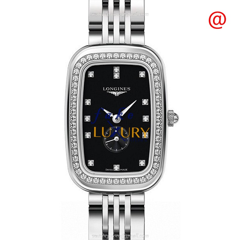 Longines EQUESTRIAN L6.141.0.57.6 - Quartz - Stainless Steel & Diamonds - Black Dial - Replica Watch