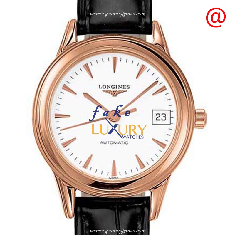 Longines Flagship L4.274.8.22.2 Automatic 18kt Rose Gold Replica Watch White Dial Black Alligator