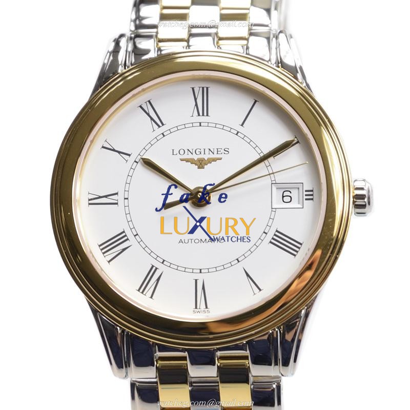 Longines Flagship L4.774.3.21.7 Automatic Watch, White Dial, PVD Gold Case Silver Strap, Sapphire