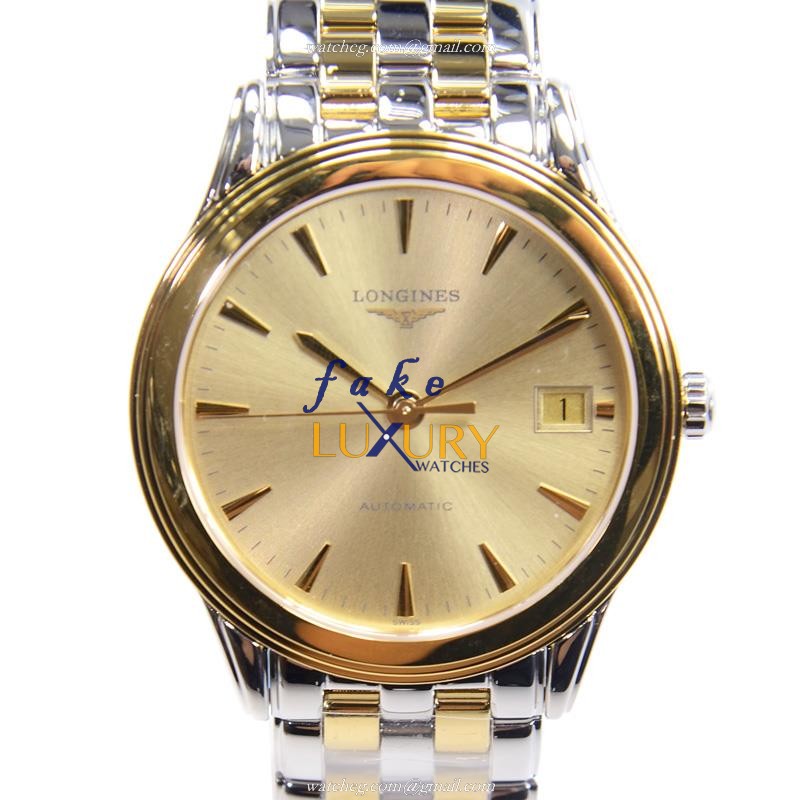 Longines FLAGSHIP L4.774.3.32.7 Replica Watch, Automatic, Gold Dial, PVD Gold Case