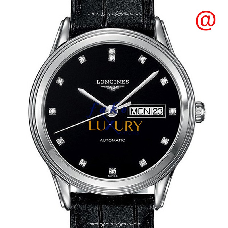 Longines FLAGSHIP L4.899.4.57.2 Replica Watch With Automatic Movement, Black Dial, Steel Case
