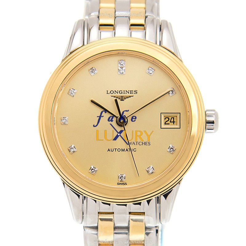 Longines FLAGSHIP Replica Watch L4.274.3.37.7, Gold Dial PVD Gold Case Automatic
