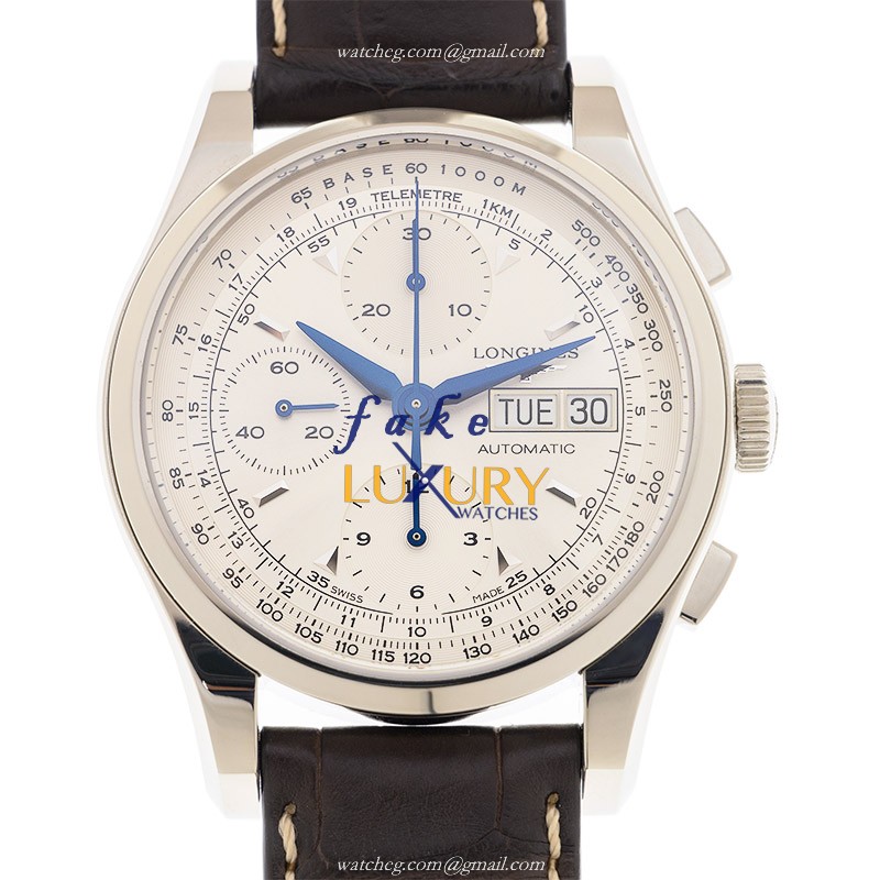 Longines Heritage L2.747.4.72.2 Replica Watch, Automatic, White Dial, Steel Case, Brown Alligator