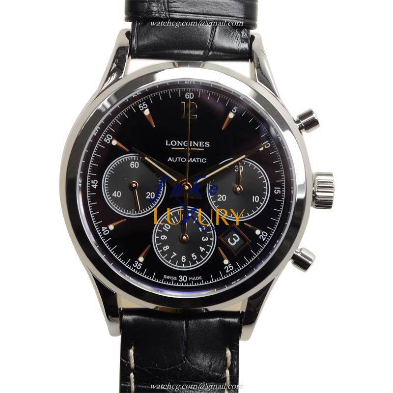 Longines Heritage L2.750.4.56.0 Replica Watch Automatic Black Dial Steel Case Alligator Strap